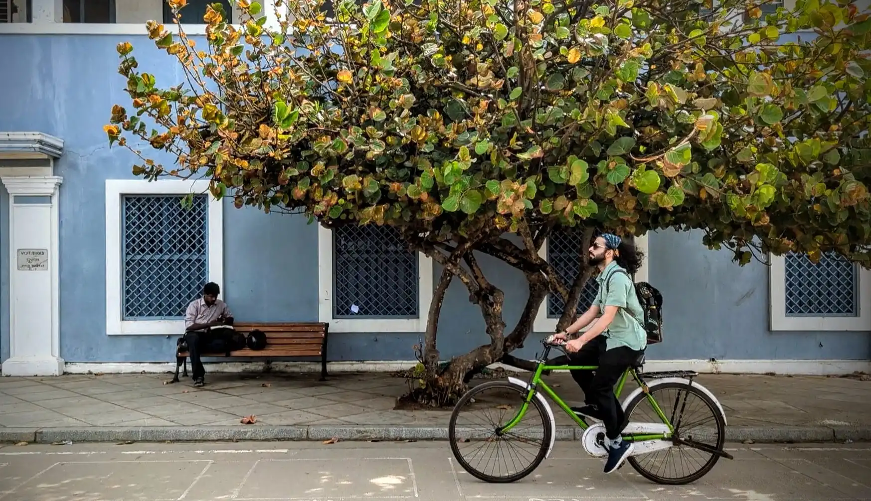 Me riding a bicycle in Pondicherry