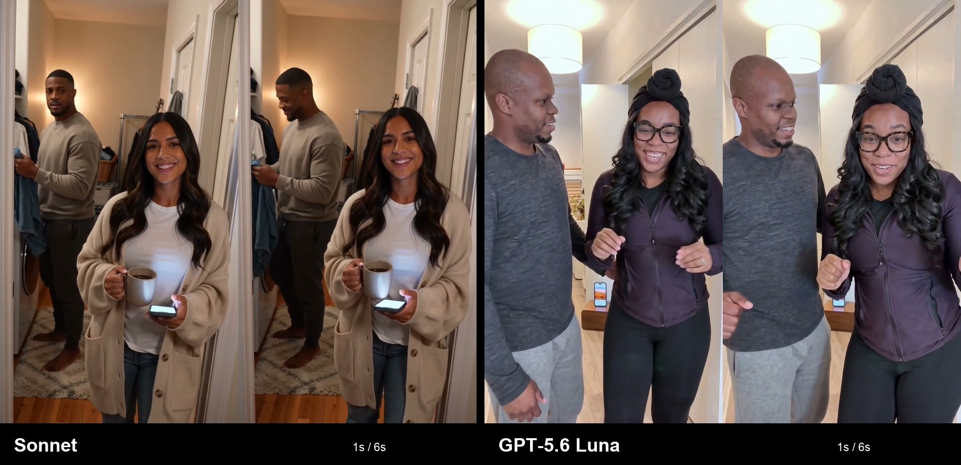 Couple-at-home comparison: Sonnet on the left, Luna on the right